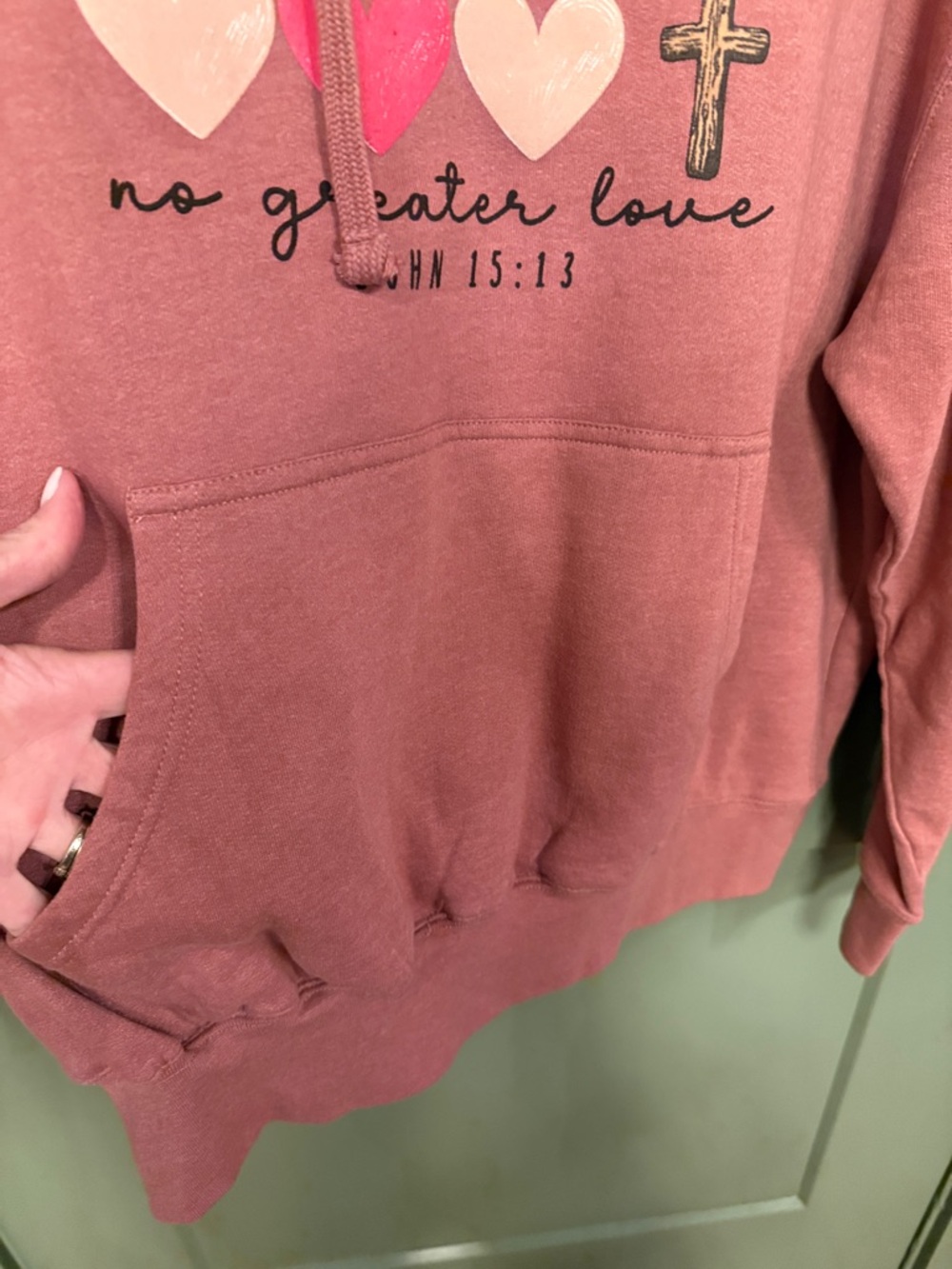 Women’s Rose Pink Heart-Print Hoodie Sweatshirt - Picture 4 of 6
